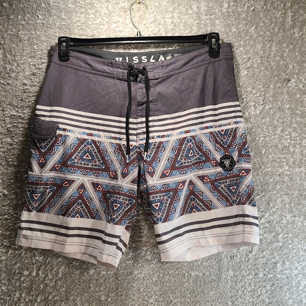 Vissla Board Shorts Mens Size 36 Geometric Aztec Drawstring 9" Inseam‎ Polyester